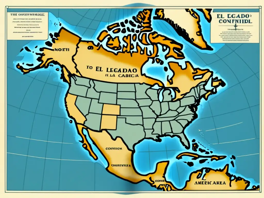 Mapa sepia del legado de John Cabot en exploración de América del Norte