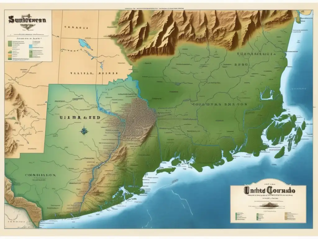 Mapa vintage del suroeste de Estados Unidos explorado por Francisco Vázquez de Coronado en el siglo XVI