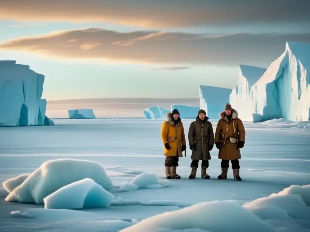 Expediciones al Ártico: Paisaje congelado, exploradores admirando icebergs y desafíos futuros