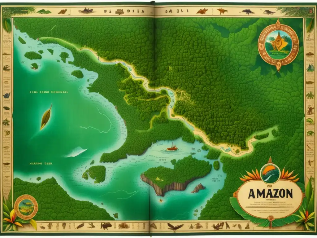 La influencia de Orellana en la cartografía del Amazonas, un mapa detallado en 8k con la ruta y la riqueza de la selva amazónica