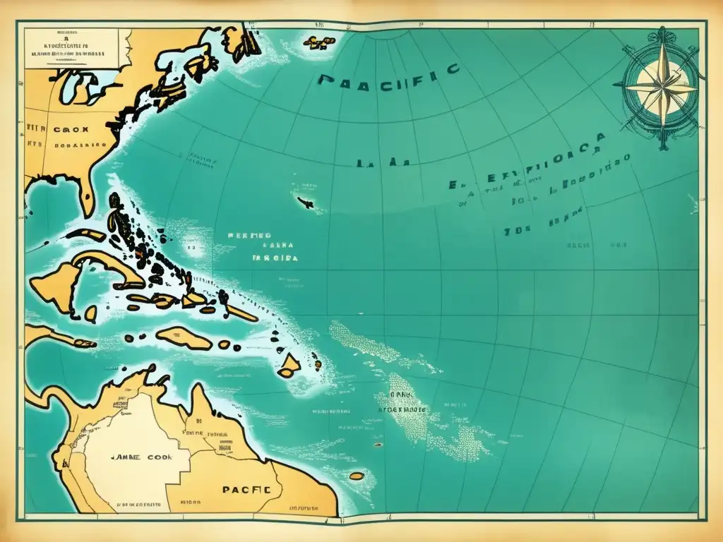 Mapa vintage del Pacífico: exploración de James Cook