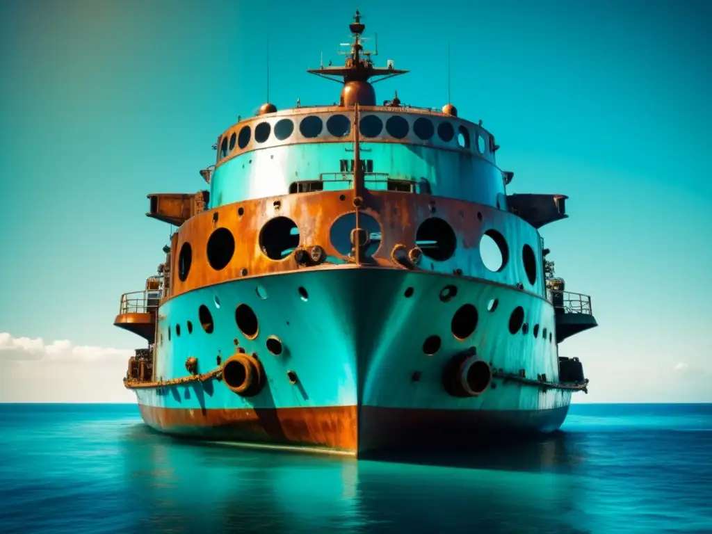 Buque de exploración marina vintage en aguas tranquilas, reflejando avances en tecnología y transporte en la exploración subacuática