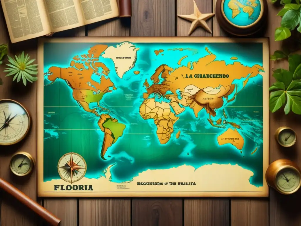 Mapa vintage de biogeografía explorada por grandes exploradores