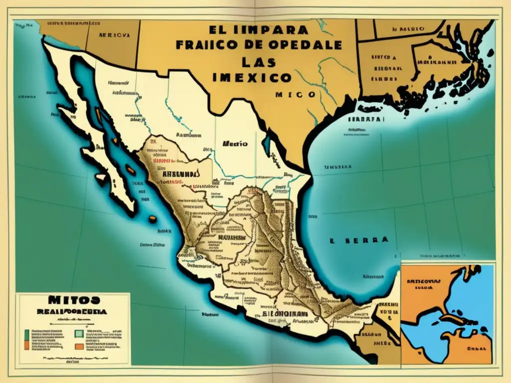 Mapa vintage de México y Sierra Madre Occidental: Exploraciones de Francisco de Ibarra en México