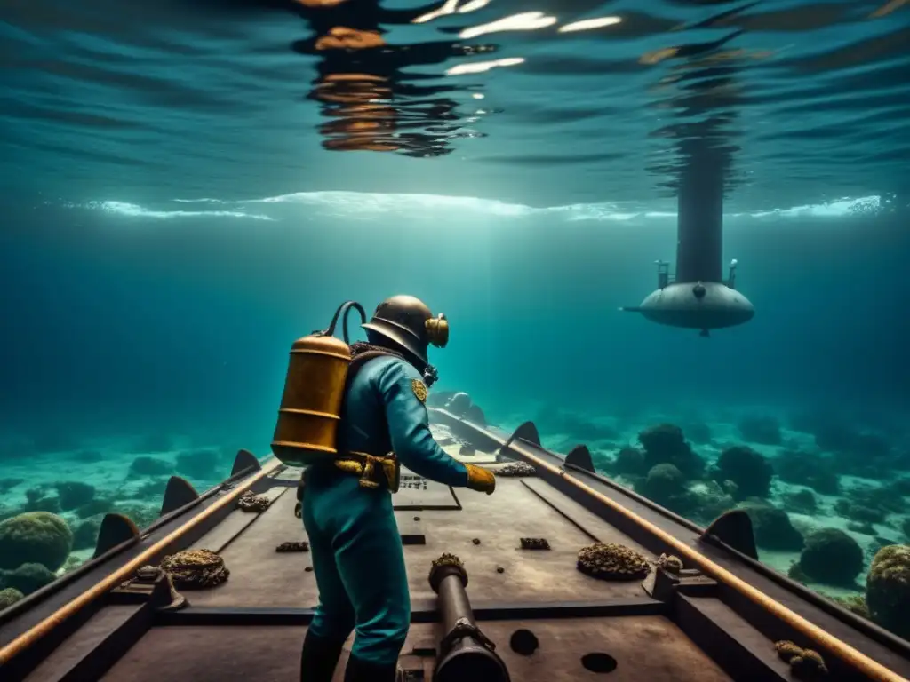 Buzo explorando los restos del USS Monitor en una expedición histórica