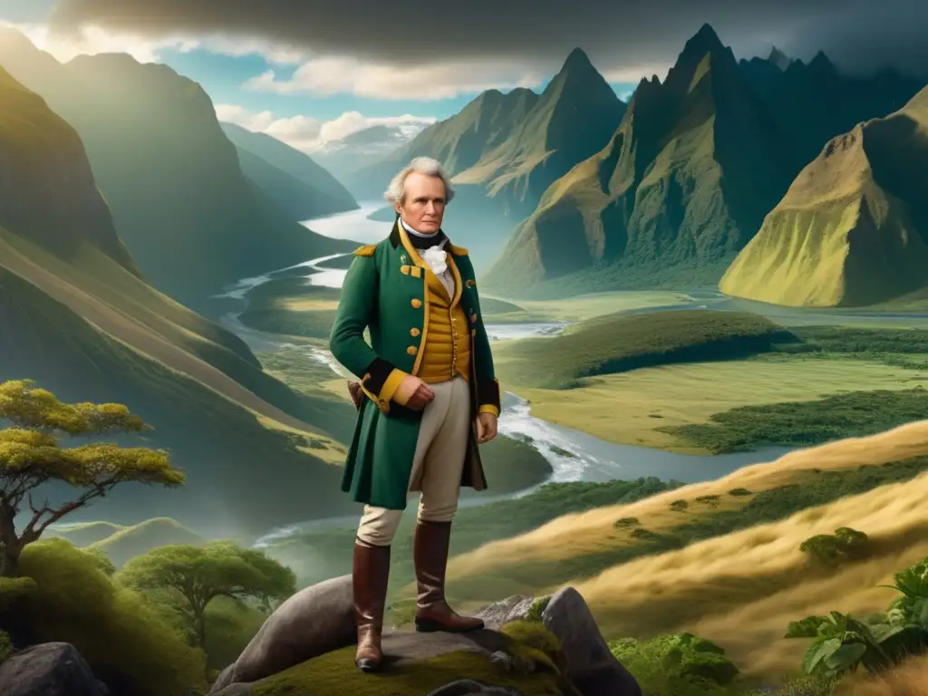 Exploración científica en América del Sur: Alexander von Humboldt en paisaje impresionante de 8k