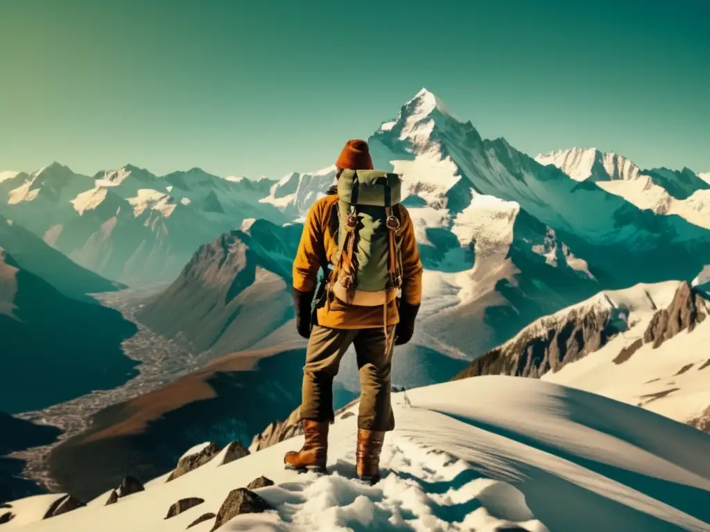 Explorador en cima nevada, reflejo de resiliencia