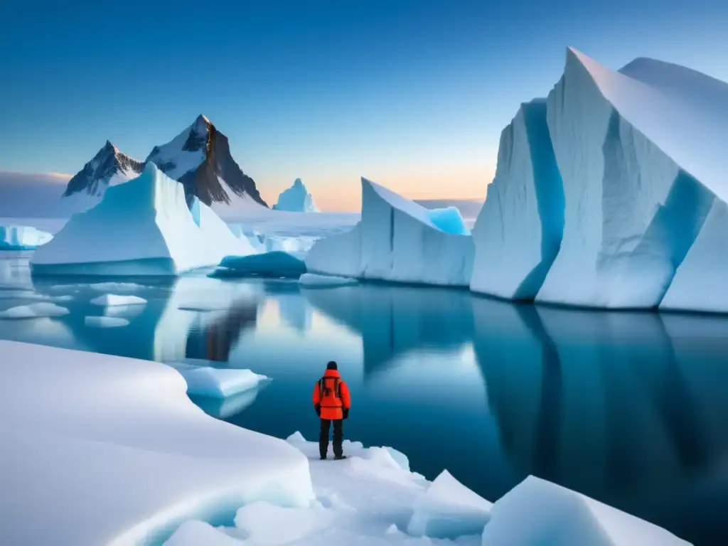 Paisaje ártico con Matthew Henson triunfante en un iceberg, rodeado de hielo y un oso polar