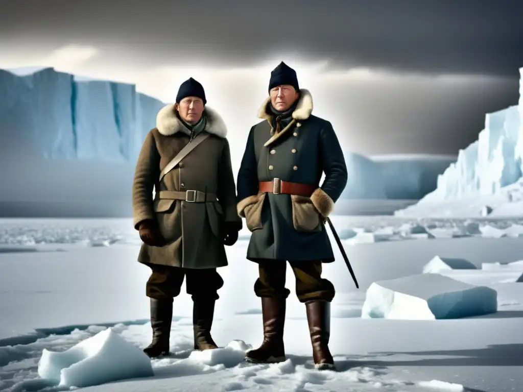 El Duelo de los Titanes: Amundsen y Scott explorando la Antártida en una imagen vintage