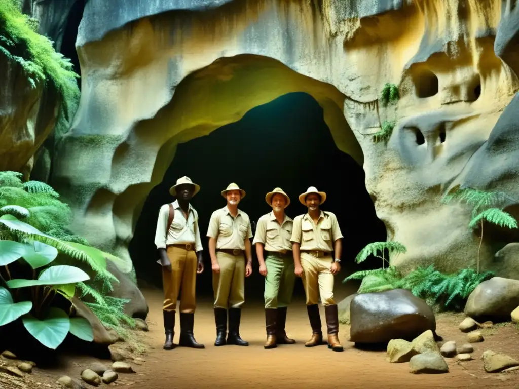 Exploradores en la entrada de las cuevas de Cango en Sudáfrica