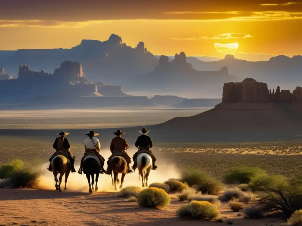 Paisaje del suroeste americano en el siglo XVI con Coronado y las Siete Ciudades de Oro