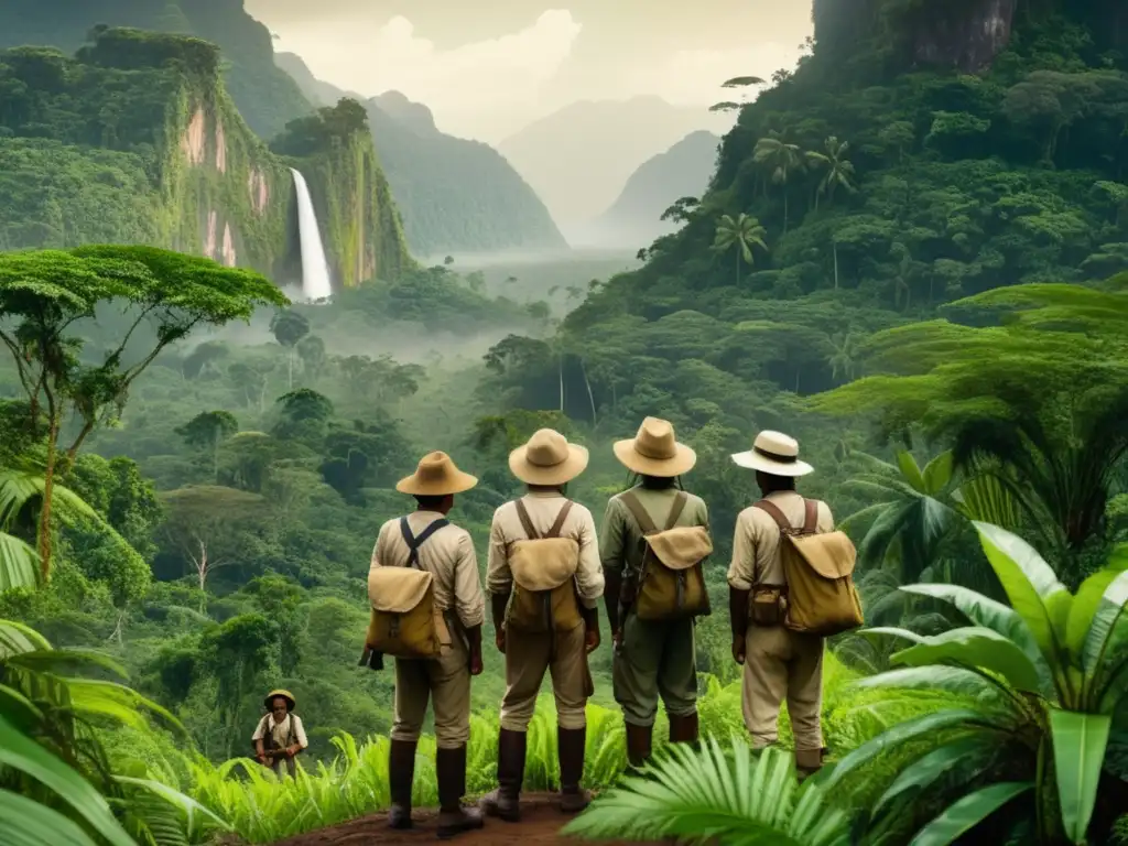 Grupo de exploradores en la selva, evocando grandes expediciones