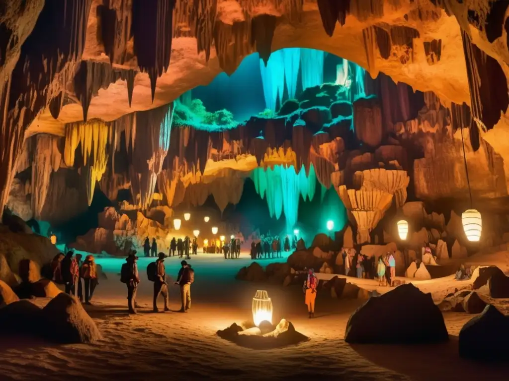 Descubrimientos en las cavernas de Makapansgat: exploradores en una caverna subterránea con formaciones de estalactitas y pinturas antiguas