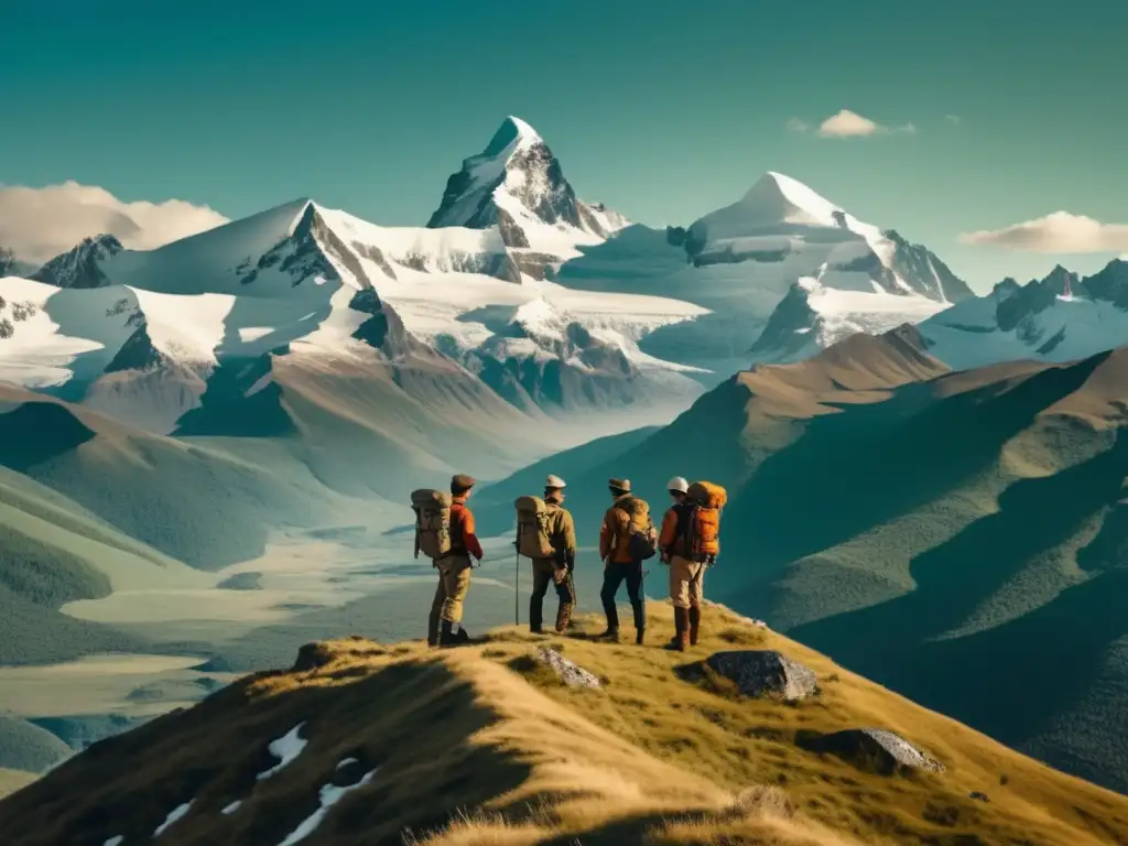 Exploradores en montaña usando tecnología de transporte moderna en la exploración global