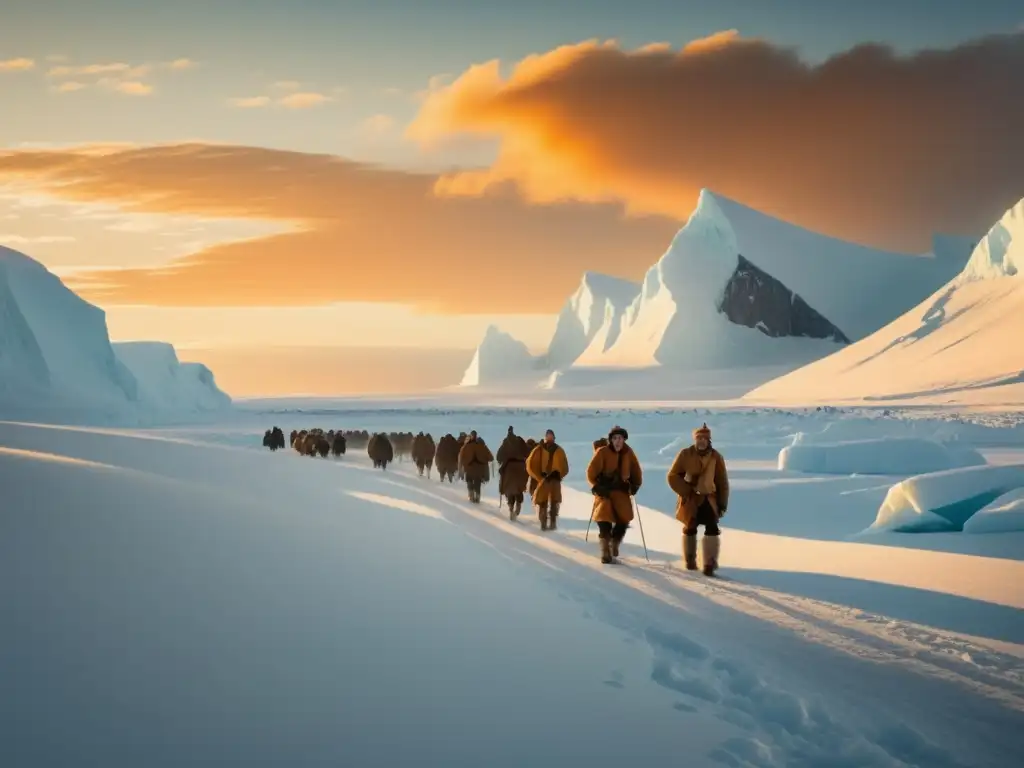 Exploración polar: Nansen lidera equipo en paisaje helado #FridtjofNansen #AventuraPolar