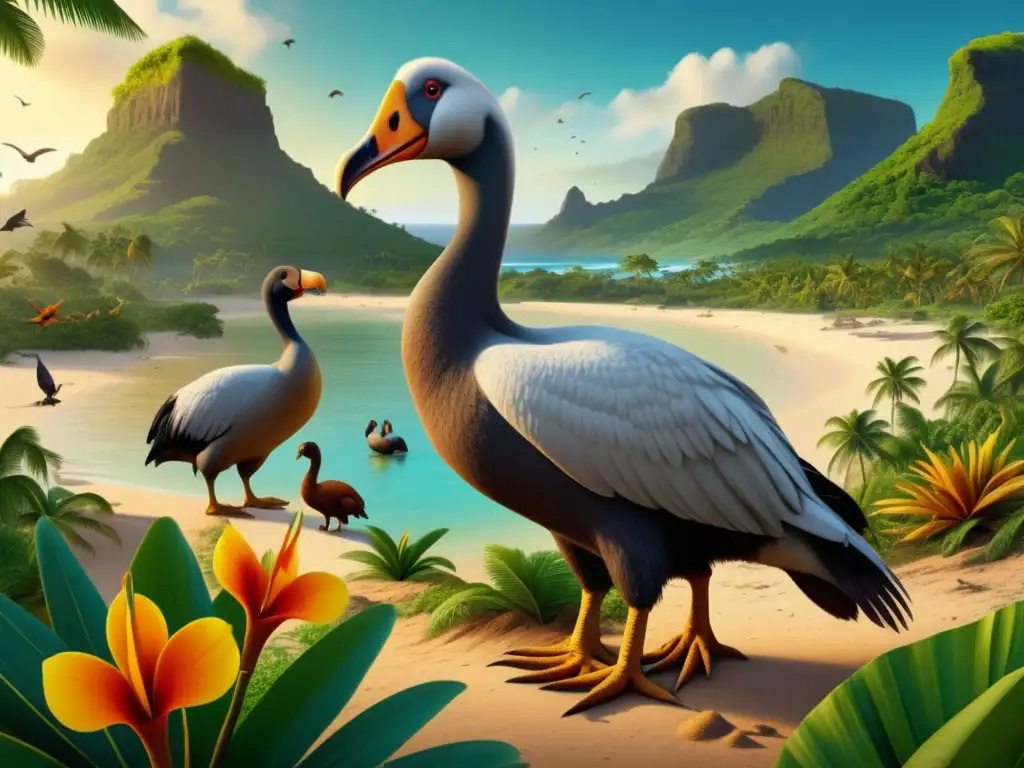 Ilustración detallada 8k de la extinción de los dodos en Isla Mauricio: Exploraciones y extinciones: La cara oculta de los descubrimientos