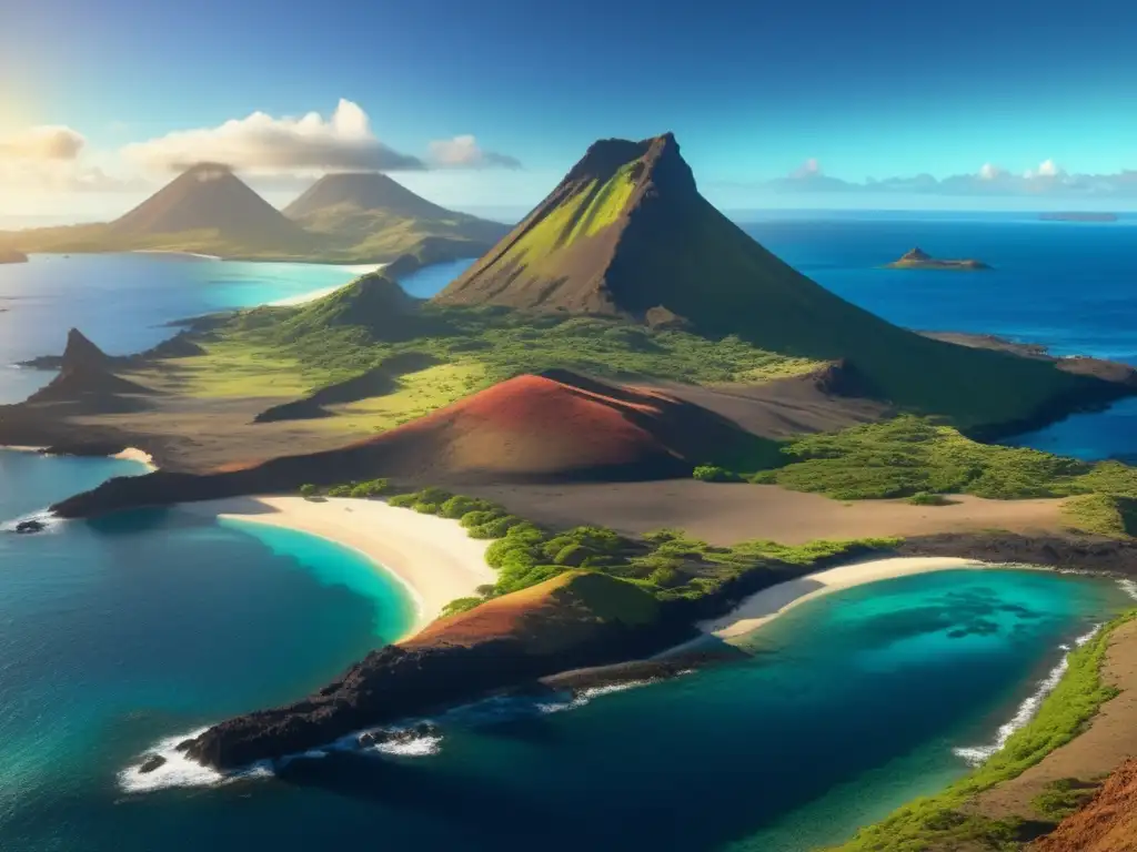 Islas Galápagos: paisaje vintage detallado en 8k, aguas azules del Pacífico, picos volcánicos, vida silvestre diversa, significado ecológico