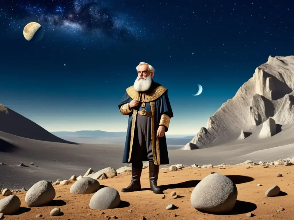 Galileo Galilei: expedición al cosmos, detalles 8k, paisaje lunar, telescopio vintage, maravilla científica