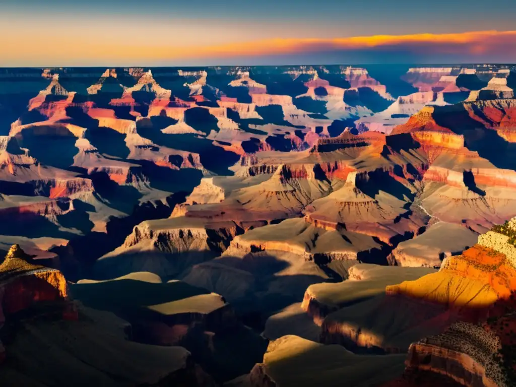 Maravilla natural: Gran Cañón del Colorado en atardecer, capturado desde un punto elevado