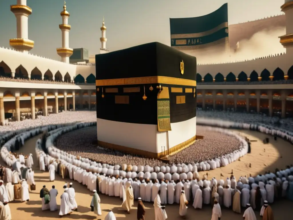 Expediciones Religiosas: El Fascinante Viaje del Hajj, escena vibrante en la Kaaba durante la peregrinación