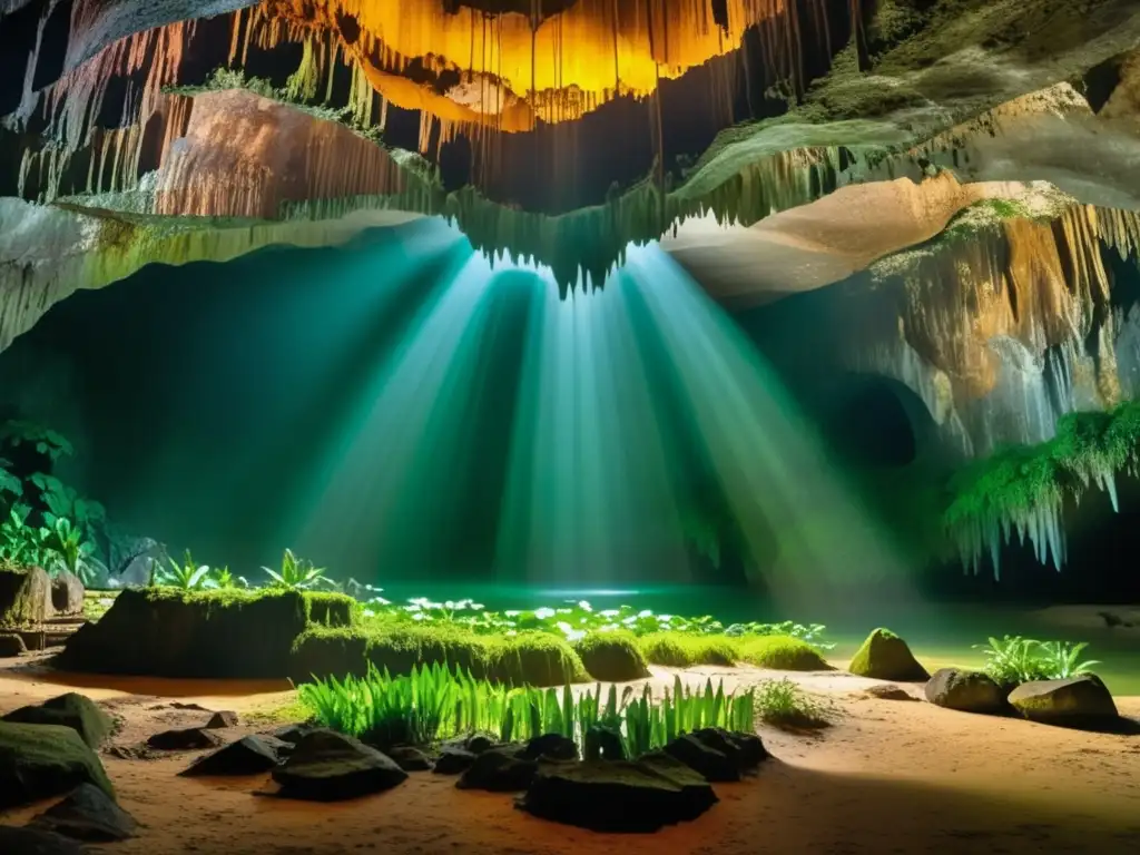 Interior magnífico de cueva Hang Son Doong con estalactitas y estalagmitas impresionantes