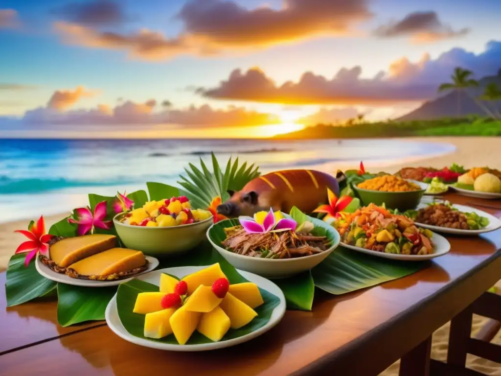 Cena tradicional hawaiana en la playa al atardecer - Hawaii y sus enigmas: Un viaje a la cuna de la Polinesia