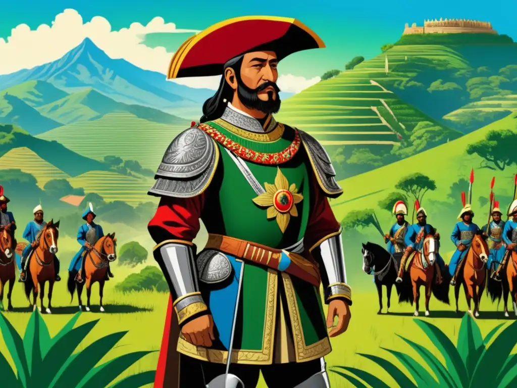 Alianza de Hernán Cortés con los enemigos de los Aztecas en ilustración detallada de paisaje mexicano