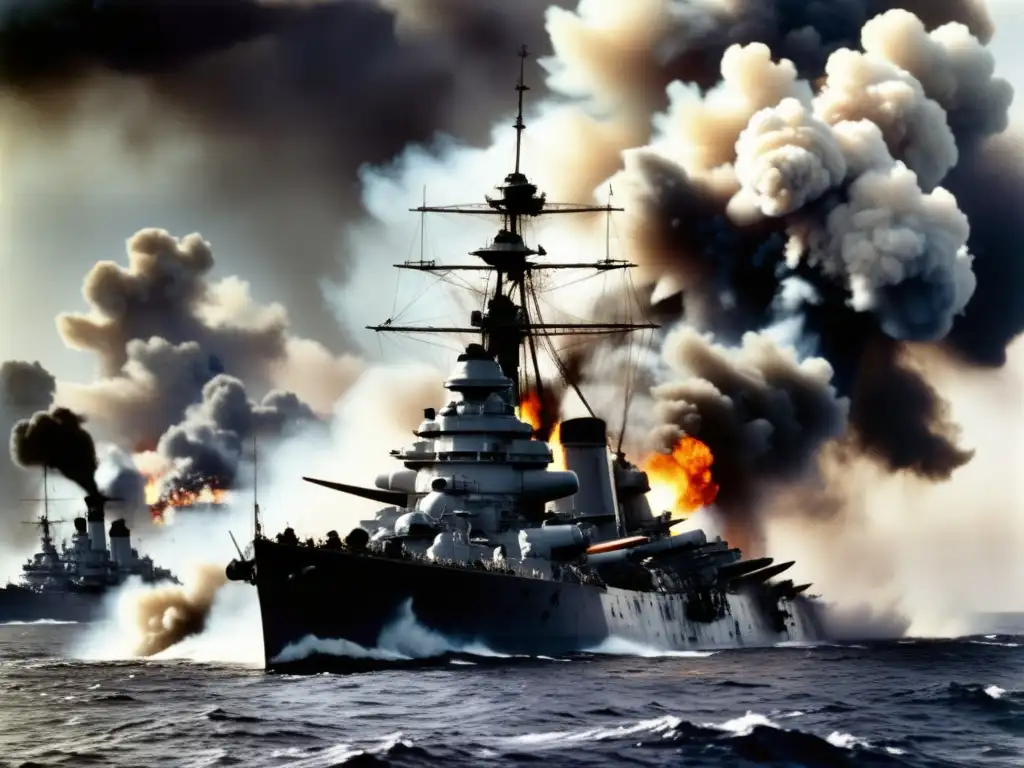 El enigma del HMS Hood: escena dramática del hundimiento del acorazado en blanco y negro