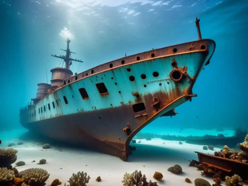 Naufragio HMAS Sydney: Explora la belleza del antiguo barco sumergido en el fondo marino, rodeado de corales, peces coloridos y rayos de luz