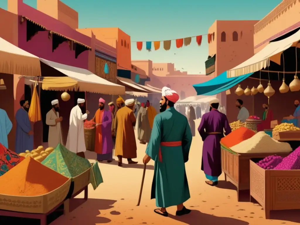 Ibn Battuta en mercado de Marrakech, sus contribuciones a la geografía y la historia