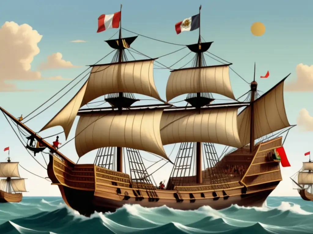 Ilustración vintage de los barcos de Cristóbal Colón: Santa María, Niña y Pinta