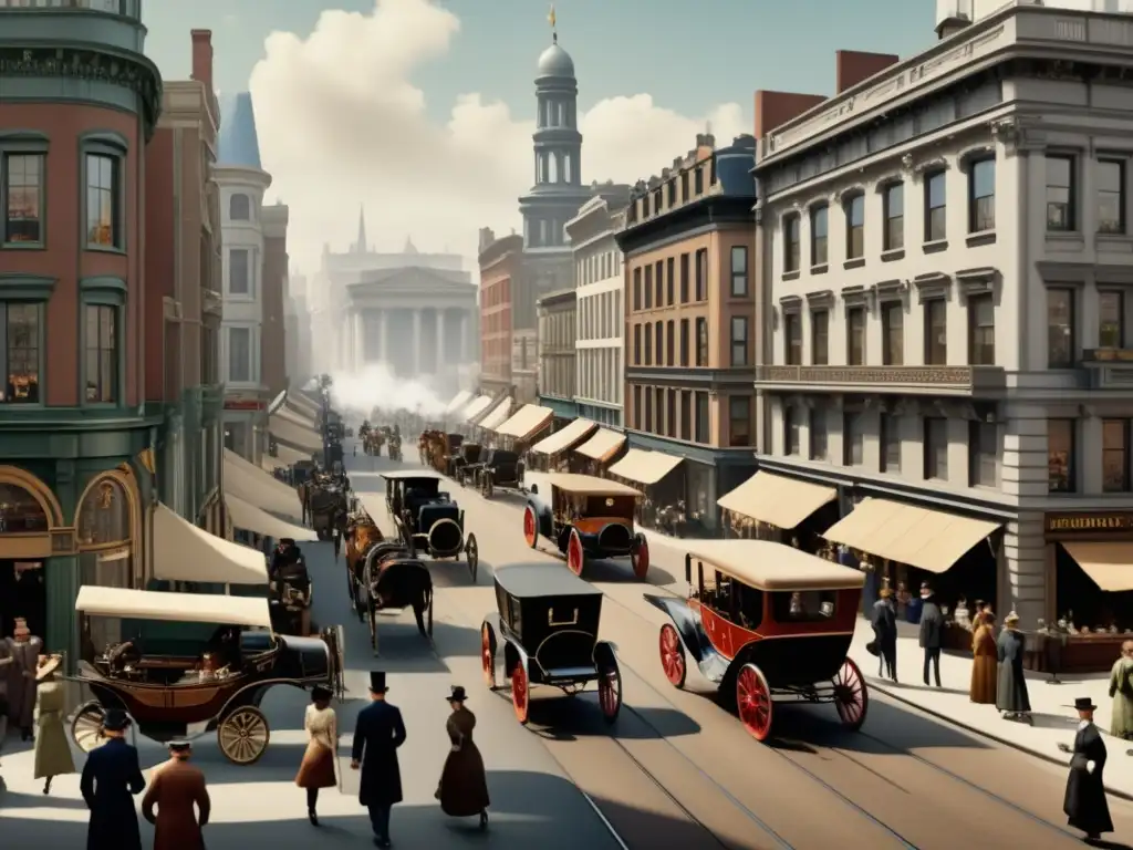 Calle concurrida de una ciudad vintage Efectos duraderos de los descubrimientos científicos en nuestra sociedad