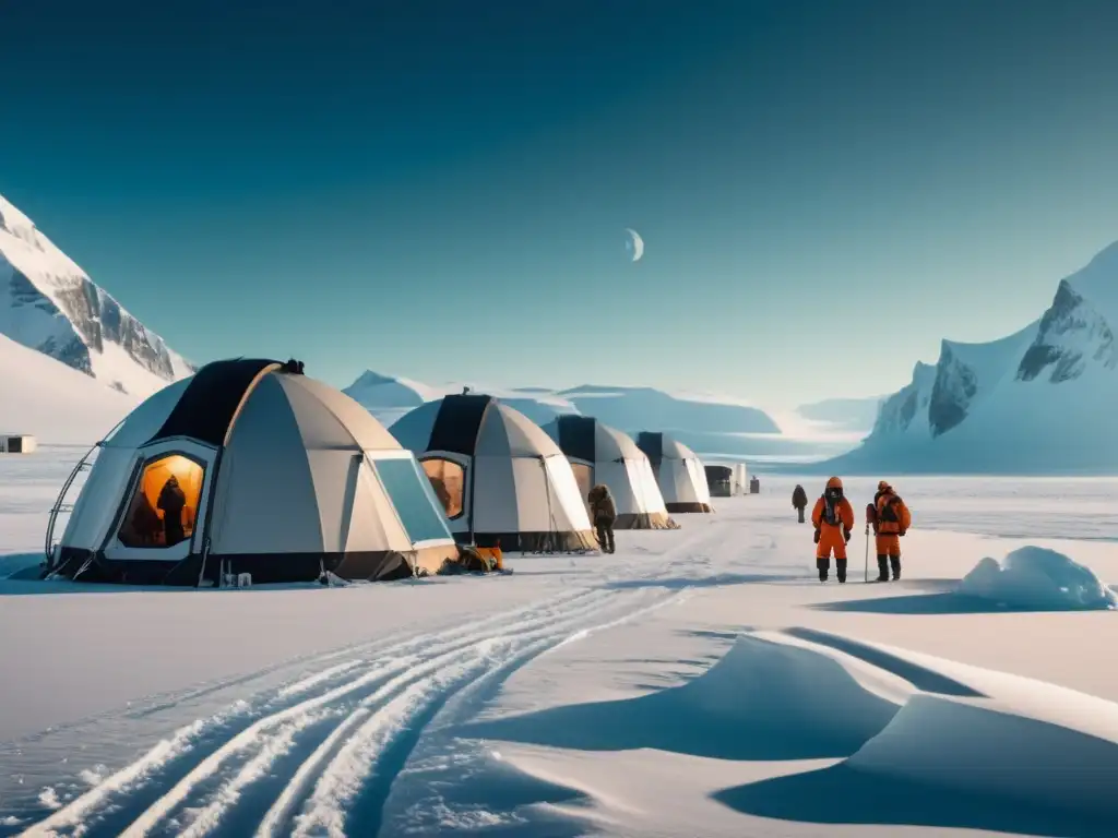 Tecnología en expediciones polares: Exploradores en un paisaje polar, estación de investigación avanzada y actividades científicas