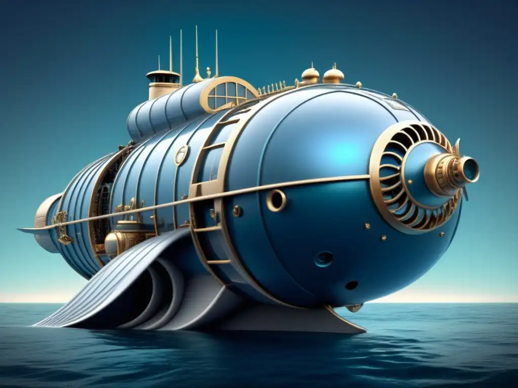 El Nautilus: Submarino icónico de Jules Verne, navegando bajo el mar en una imagen detallada