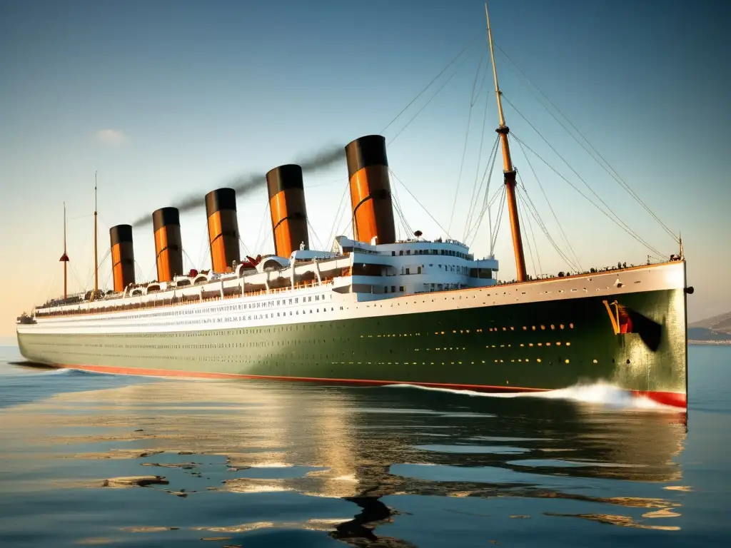 El majestuoso RMS Britannic en el mar Egeo El RMS Britannic: El Hermano Olvidado del Titanic - Imagen detallada de la majestuosa embarcación en aguas del Mar Egeo