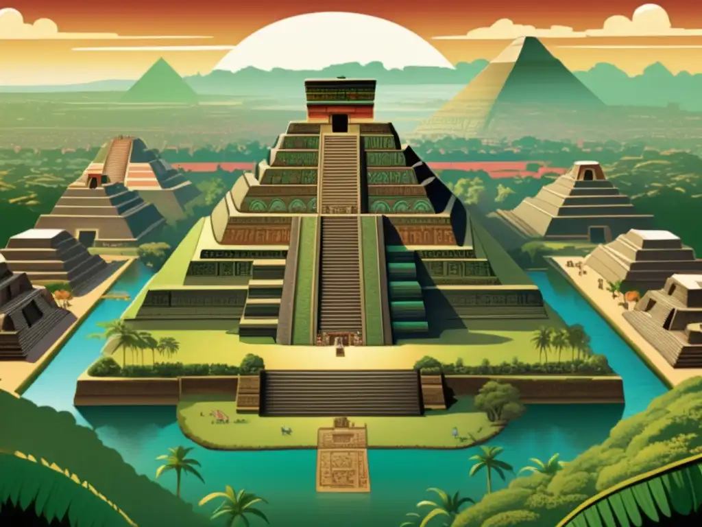 Ilustración vintage del origen y expansión del Imperio Azteca: América antes de Colón: Las civilizaciones precolombinas