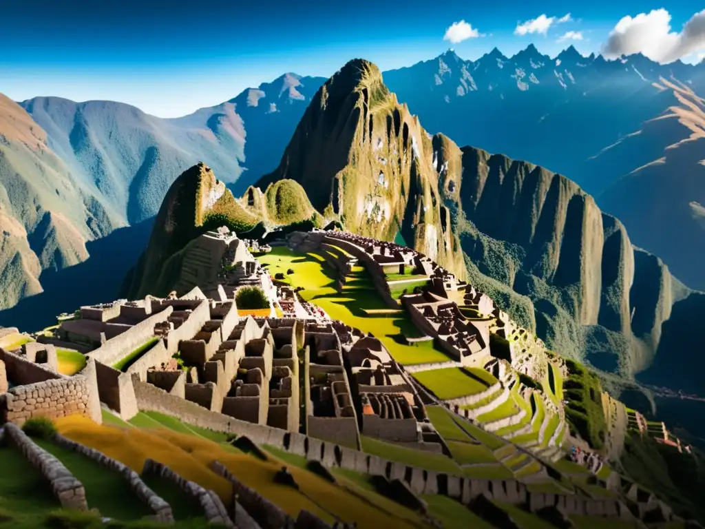 Conquista del imperio Inca: Imagen detallada de la grandiosidad de la era Inca, con paisajes andinos vibrantes, Machu Picchu y actividades diarias