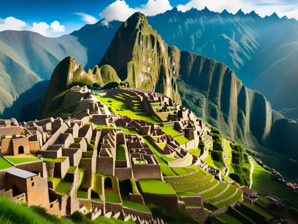 Ciudad Inca en montañas con terrazas, naturaleza exuberante y arquitectura impresionante