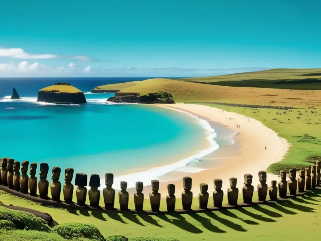 Primeros habitantes de la Isla de Pascua llegan en canoa a la playa