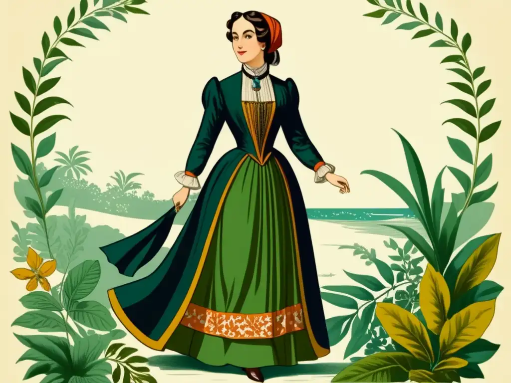 Ilustración vintage de Jeanne Baret, exploradora pionera