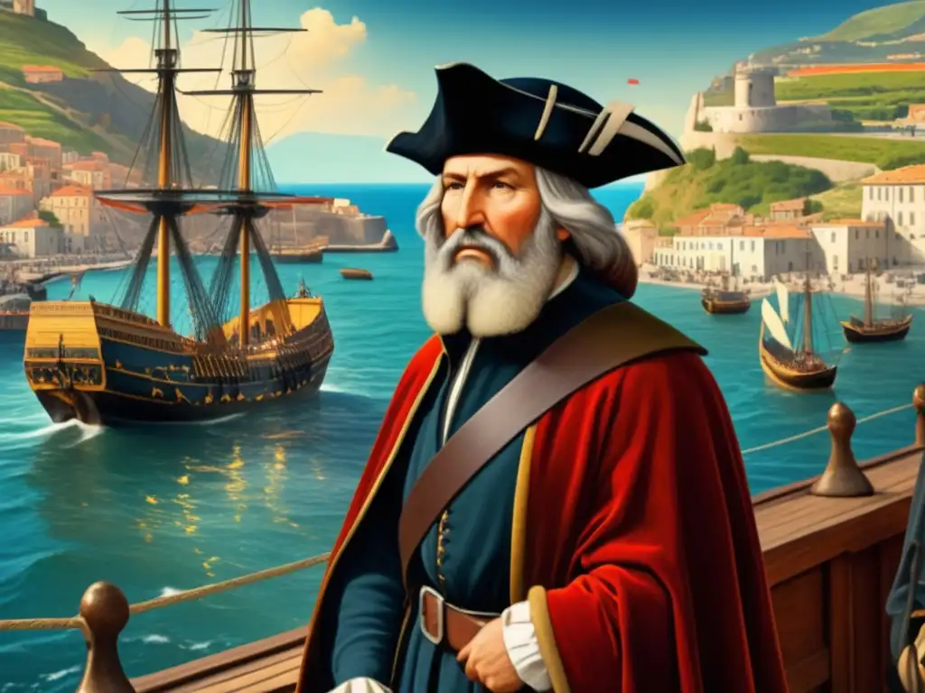 John Cabot: pintura detallada de su valiente viaje a Italia en busca de apoyo, reflejando su espíritu de exploración