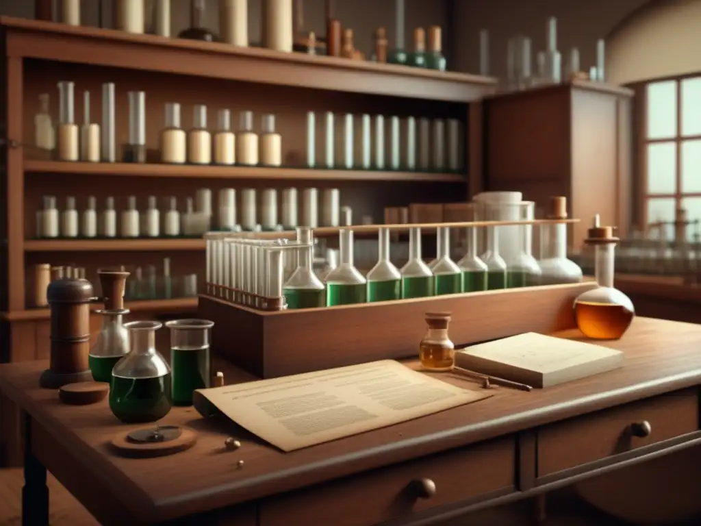 La Controversia de la Penicilina: Una imagen nostálgica de un laboratorio farmacéutico vintage con ambiente científico y descubrimiento de penicilina