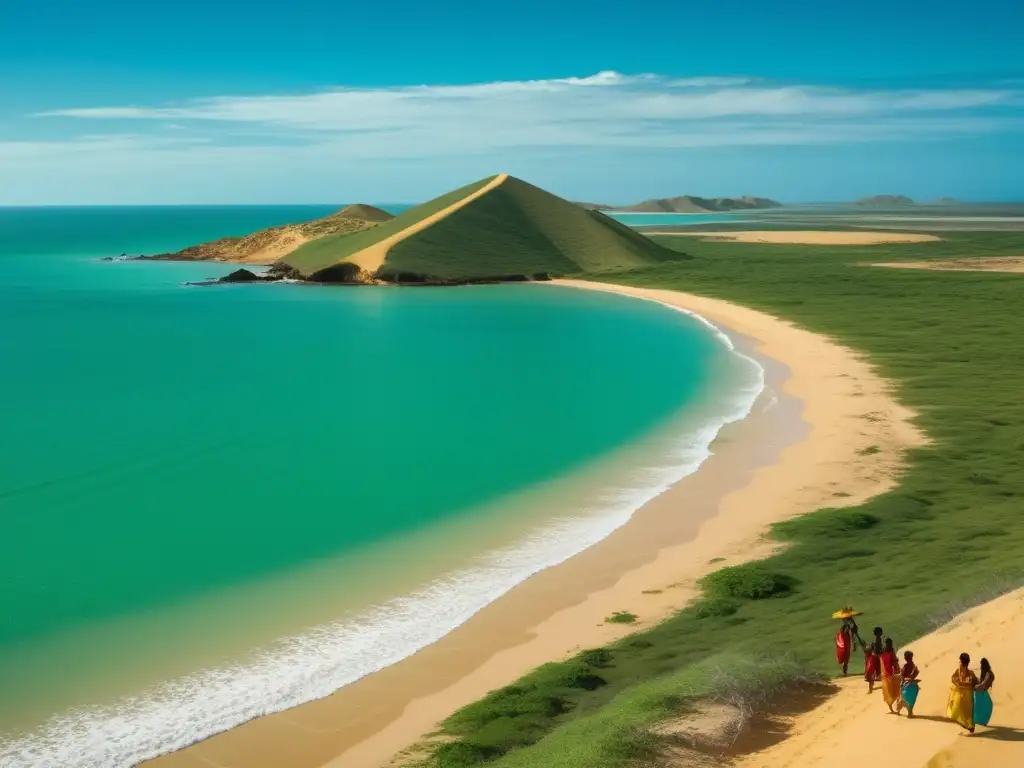 Paisaje de La Guajira en Colombia durante expediciones de Alonso de Ojeda en Sudamérica