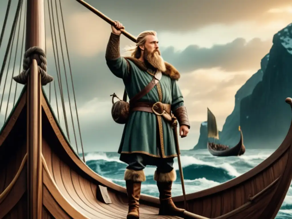 Leif Erikson en una ilustración vintage, líder y explorador vikingo