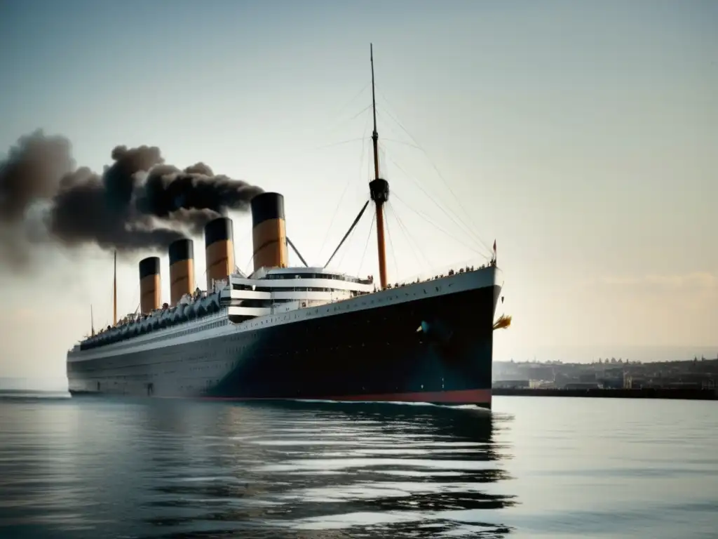 Fotografía en blanco y negro del majestuoso barco Lusitania en su esplendor, evocando nostalgia y curiosidad por su trágico hundimiento