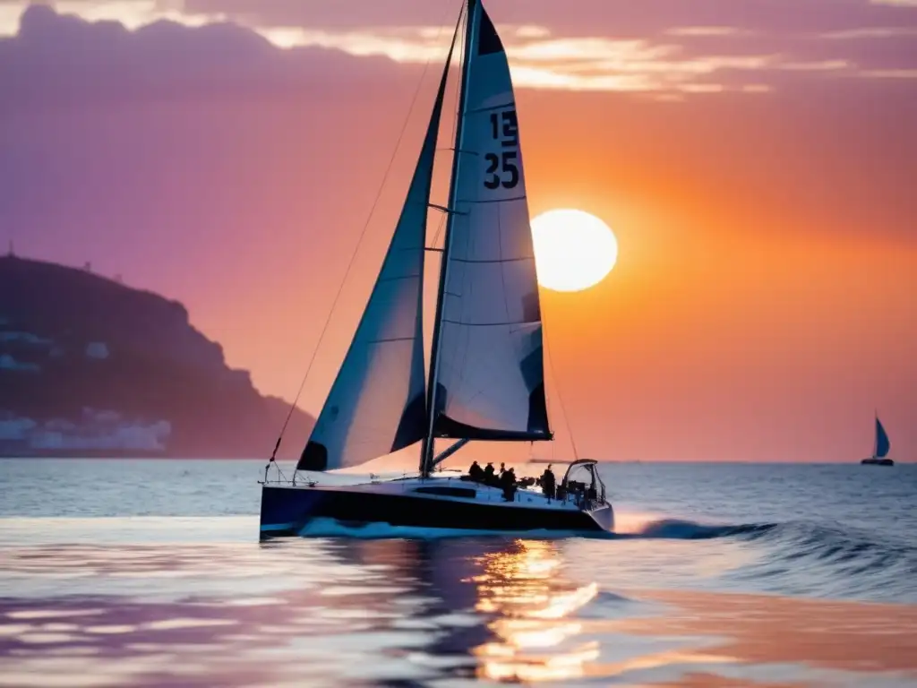 Ellen MacArthur: La mujer que conquistó los mares, bajo un atardecer dorado en su barco de vela, rodeada de público emocionado