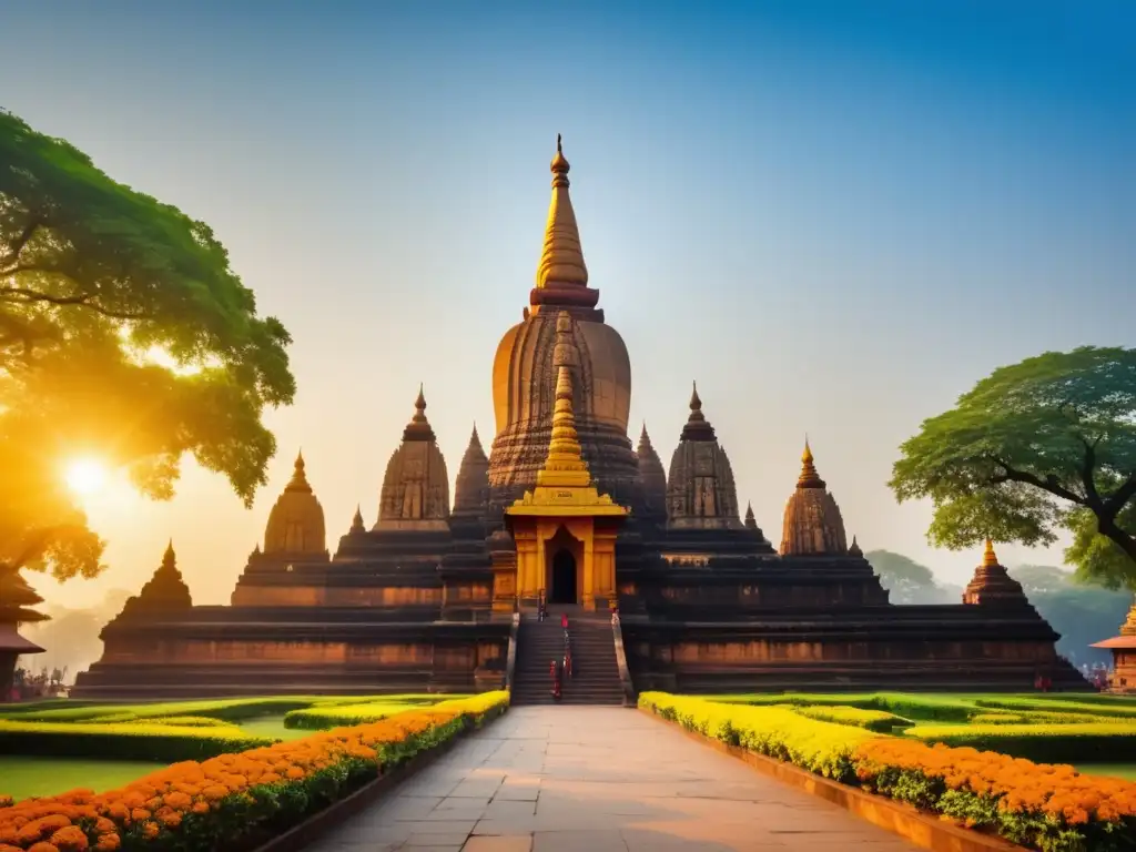 Imagen del majestuoso Templo Mahabodhi en Bodh Gaya, India