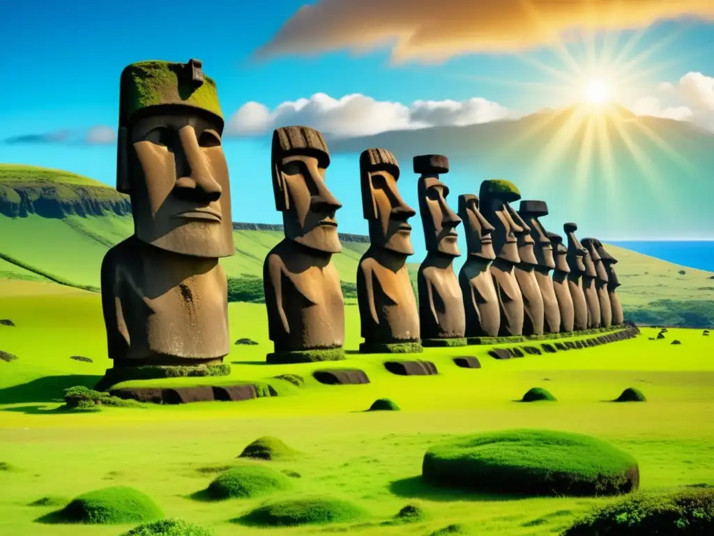 Paisaje cautivador de la Isla de Pascua: moai, ruinas antiguas y civilización Rapa Nui