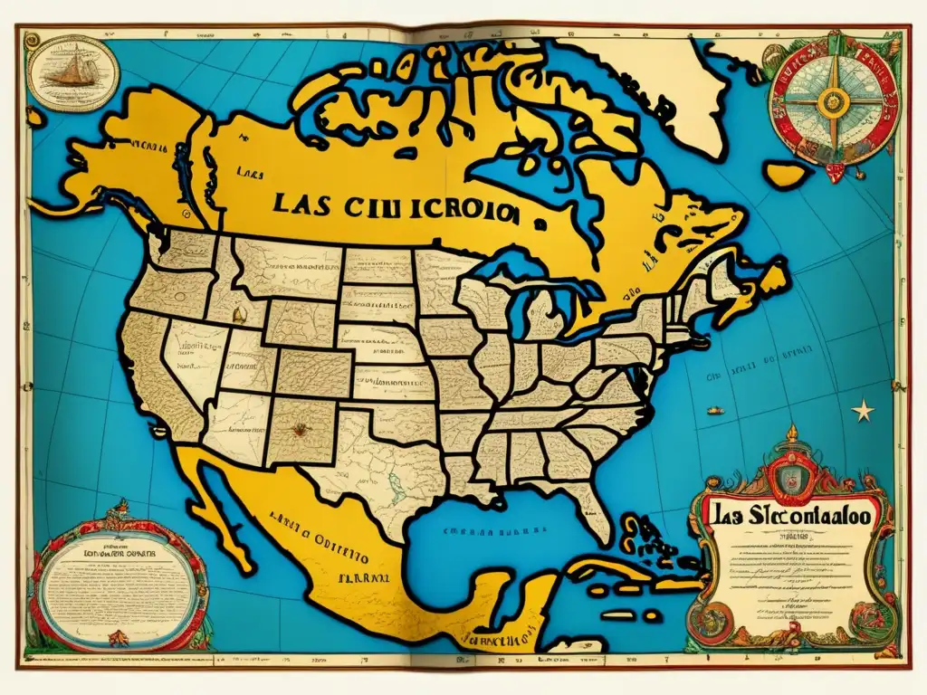 Mapa vintage de América: Coronado y las Siete Ciudades de Oro