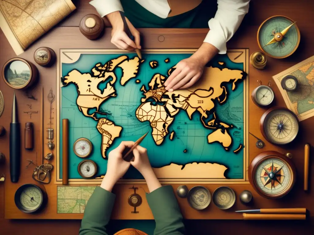 Cartógrafo creando mapa vintage Cómo se hacen los mapas: Un vistazo al proceso de creación cartográfica